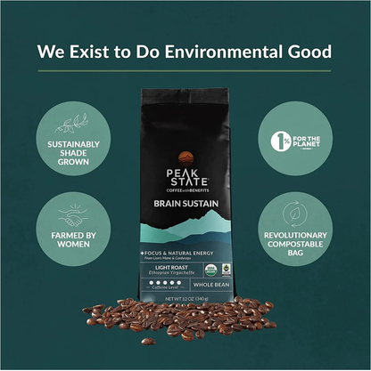 Mushroom-Infused Coffee Beans - Brain Sustain - Organic