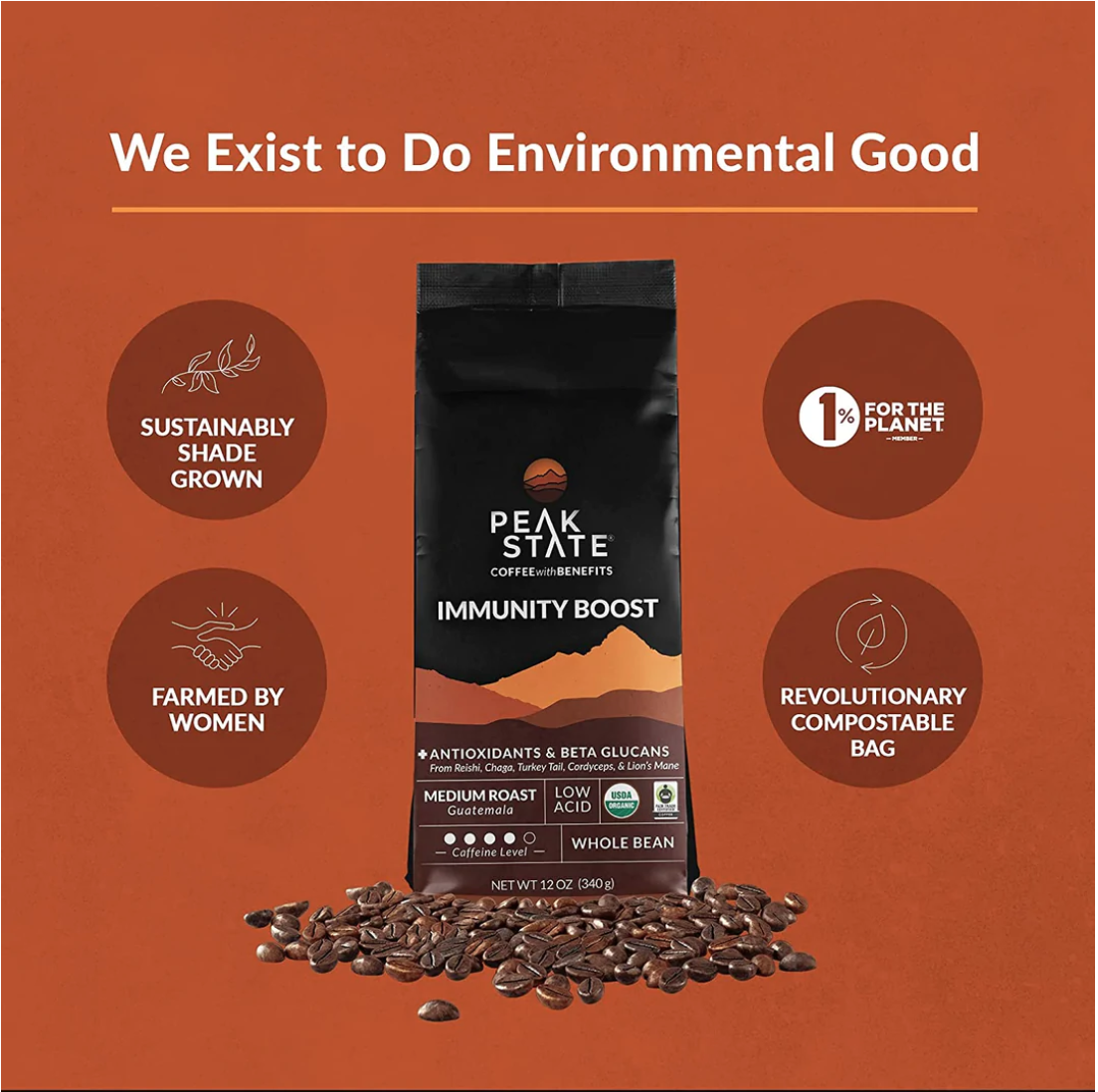 Mushroom-Infused Coffee Beans - Immunity Boost - Organic