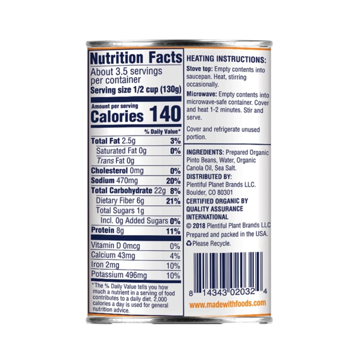 Canned Vegetarian Refried Beans - Organic