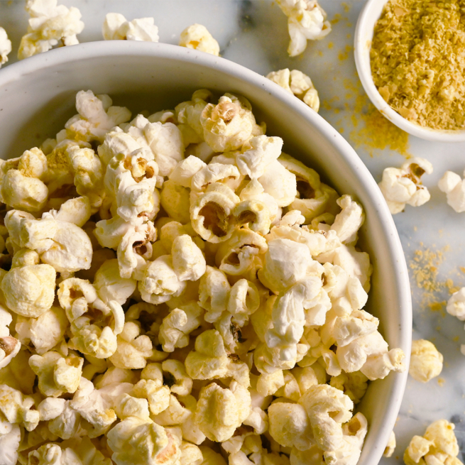 Stovetop Popcorn with Nooch and Herbs - My Life After Dairy